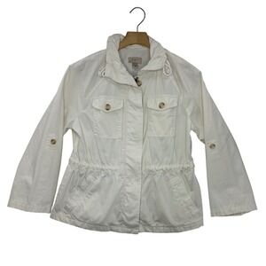 LOFT Outlet Women's White Utility Jacket Drawstring Waist Button Pockets Size M